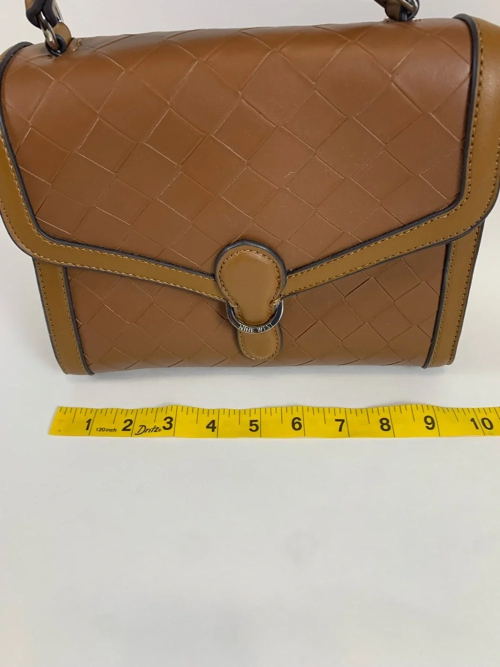 Nine‎ West Brown Woven-Texture Top Handle Satchel Purse
